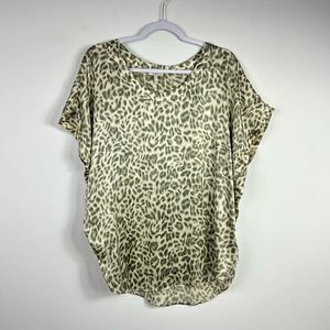 Joie Tan Beige Leopard Cheetah Print 100% Silk Blouse Size Small